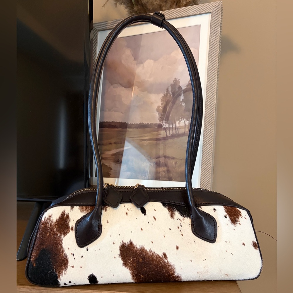 NWT House of Harlow Cowhide Cow Calf Hair Genuine Leather East West Shoulder Bag